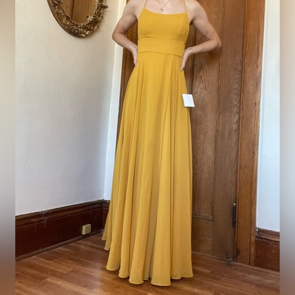 NWT Gold Lulus floor-length dress - Picture 2 of 5